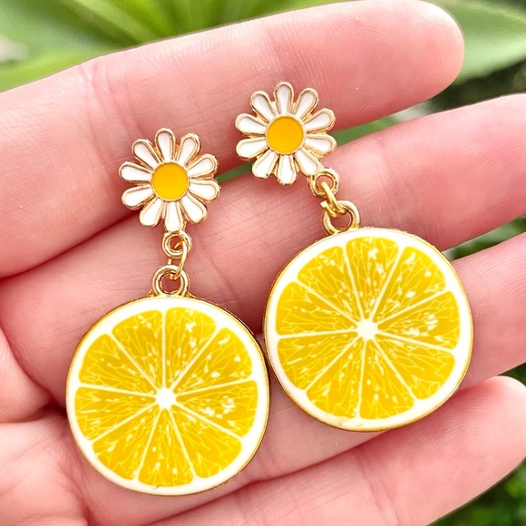 Floral Lemon Dangle Earrings - Picture 2 of 6